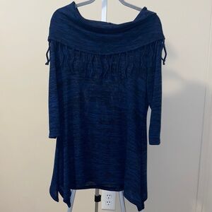 Knit Tunic with Fringed Cowl Neck